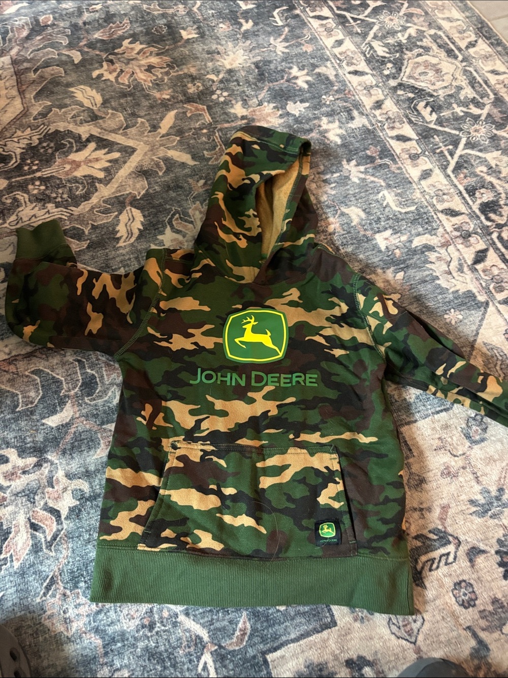 John Deere Camouflage Kids Hooded Sweatshirt with Yellow Logo